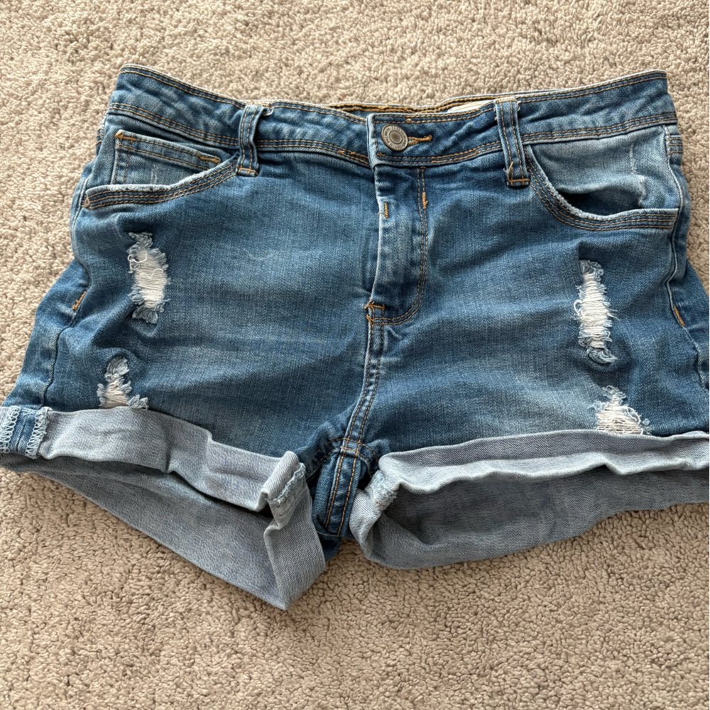 Papaya Distressed Blue Jean Shorts